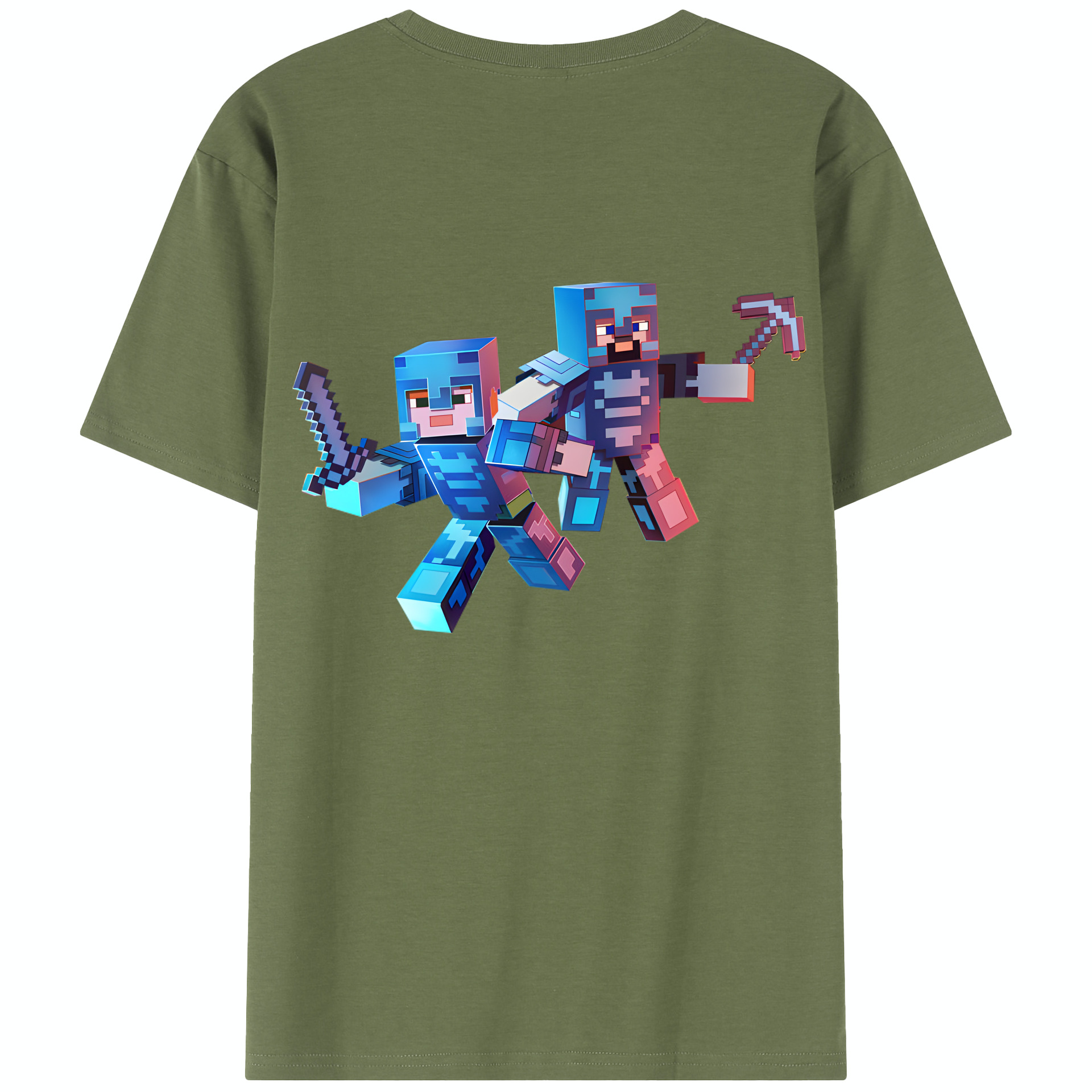 （画像用） マインクラフト ブロックの世界 Minecraft MC Block world 綿100％半袖Tシャツ（背面プリント）